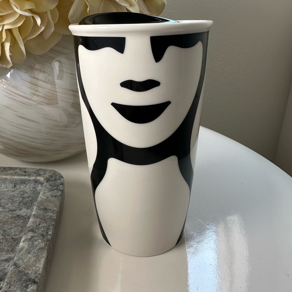 Ceramic Black & White Starbucks Siren Cup Mug with Lid for hot drinks